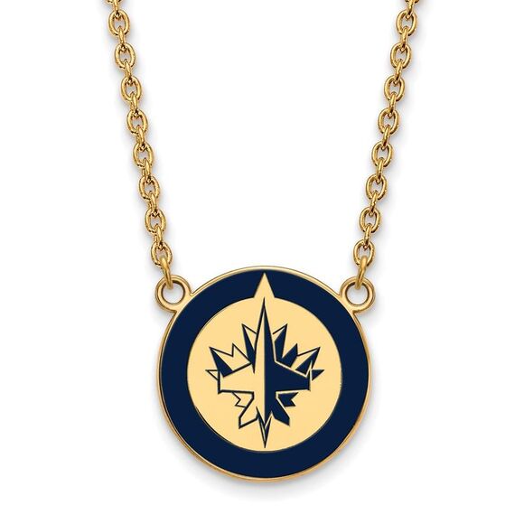 SS 14k Yellow Gold Plated NHL Winnipeg Jets LG Enamel Necklace 18 In